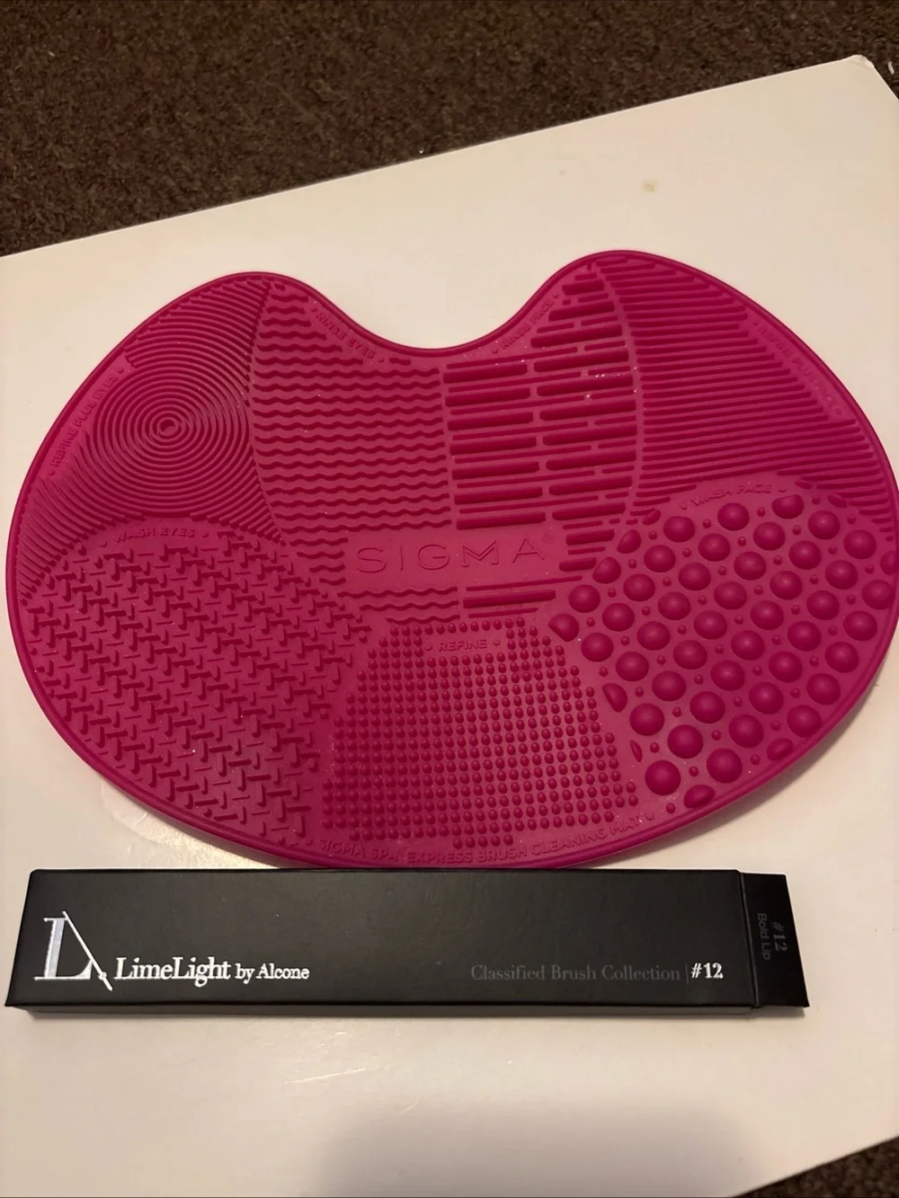 Hot Pink Silicone Brush Cleaning Mat with Suction Cups and lime light brush #12